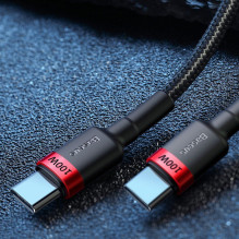 Baseus CATKLF-AL91 USB-C - USB-C PD QC kabelis 100W 5A 480Mb/s 2m - juodas ir raudonas