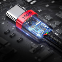 Baseus CATKLF-AL91 USB-C - USB-C PD QC kabelis 100W 5A 480Mb/s 2m - juodas ir raudonas