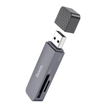 Atminties kortelių skaitytuvas Hoco HB45 2-in-1 USB3.0 pilkas Atminties kortelių skaitytuvas Hoco HB45 2-in-1 USB3.0 pilkas