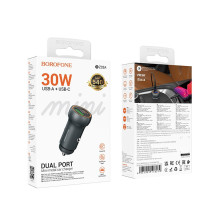 Automobilinis įkroviklis Borofone BZ32A USB-C / USB-A 30W pilkas