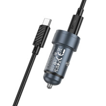 Car charger Hoco Z57A 30W USB-C / USB-A + USB-C to USB-C cable 1.0m gray Car charger Hoco Z57A 30W USB-C / USB-A + USB-C to USB-C cable 1.0m gray