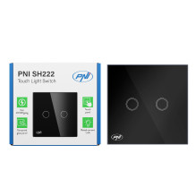 PNI SH222 stiklinis dvigubas jutiklinis jungiklis, juodas su LED indikatoriumi PNI SH222 stiklinis dvigubas jutiklinis jungiklis, juodas su LED indikatoriumi