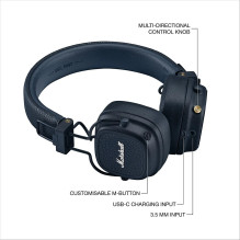 Marshall Major V On-Ear Bluetooth Wireless Headphones, Navy Blue