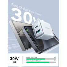 Įkroviklis Joyroom JR-TCF15 30W USB-C / USB-A baltas