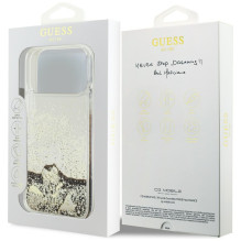 „Guess Liq. Glitter 4 Charms“ dėklas, skirtas „iPhone 17 Pro Max“ – auksinis