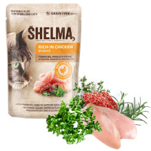 SHELMA Gausus vištienos padažas - šlapias kačių maistas - 85g SHELMA Gausus vištienos padažas - šlapias kačių maistas - 85g