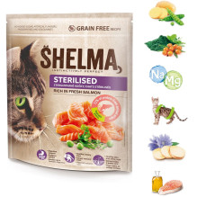 SHELMA sterilizuotas sausas kačių ėdalas su lašiša, 750 g
