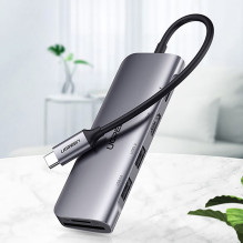 Ugreen Ugreen CM195 6in1 adapter USB-C - HDMI / 2x USB-A 3.0 / USB-C PD / SD / TF reader - gray