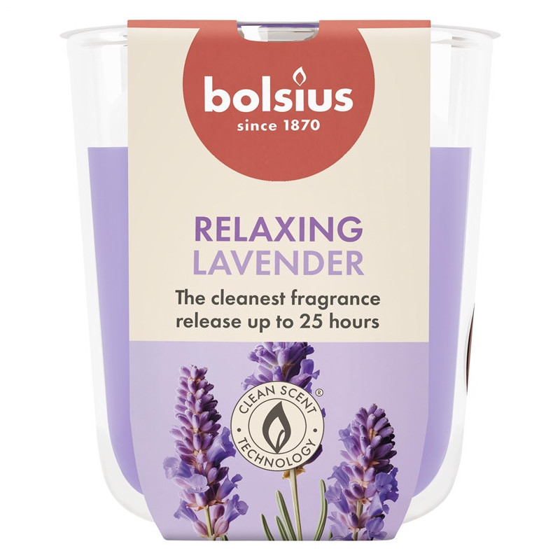 Žvakė, aromatinė Bolsius Relaxing Lavender, 25 h, Violetinė