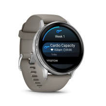 „Garmin Venu 4“ – 45 mm, sidabrinis su sidabro pilkos spalvos silikoniniu dirželiu sportinis laikrodis