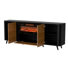 Cama Volare chest of drawers 200 x 39 x 75 cm black / walnut + fireplace Cama Volare chest of drawers 200 x 39 x 75 cm black / walnut + fireplace