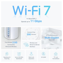 Wireless Router, TP-LINK, Wireless Access Point / Router, 3-pack, 9300 Mbps, Mesh, Wi-Fi 7, USB 3.0, 4x2.5GbE, LAN \ WAN