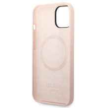 Guess GUHMP14MSBPLP iPhone 14 Plus 6.7 'rožinis / rožinis kietas dėklas, silikoninis logotipas MagSafe