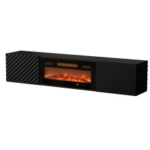 Cama RTV spintelė LARA 183x35x37 juoda matinė + juodas židinys Cama RTV spintelė LARA 183x35x37 juoda matinė + juodas židinys