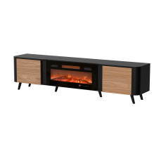 Cama Volare RTV spintelė 200 x 39 x 49 cm juoda / riešutmedžio + židinys