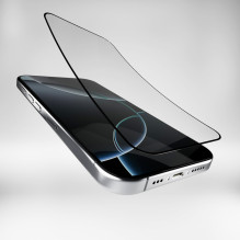Puro Flexible Glass D3O hibridinis stiklas su juodu rėmeliu, skirtas iPhone 16 Pro