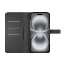 Puro Wallet Nuimamas MagSafe 2in1 PU odinis dėklas su atvartu ir pinigine, skirta iPhone 16 Pro – juoda