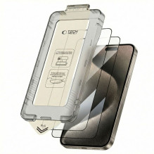 „Tech-Protect Quick Set+“ 2 grūdinto stiklo pakuotė, skirta „iPhone 15 Pro“ – juoda
