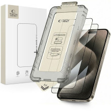 „Tech-Protect Quick Set+“ 2 grūdinto stiklo pakuotė, skirta „iPhone 15 Pro“ – juoda