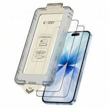 „Tech-Protect Quick Set+“ 2 grūdinto stiklo pakuotė, skirta „iPhone 17“ – juoda