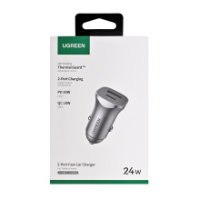 „Ugreen“ USB C tipo / USB 24 W greito įkrovimo automobilinis įkroviklis su maitinimo šaltiniu, pilkas (30780) „Ugreen“ USB C tipo / USB 24 W greito įkrovimo automobilinis įkroviklis su maitinimo šaltiniu, pilkas (30780)