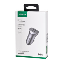 „Ugreen“ USB C tipo / USB 24 W greito įkrovimo automobilinis įkroviklis su maitinimo šaltiniu, pilkas (30780) „Ugreen“ USB C tipo / USB 24 W greito įkrovimo automobilinis įkroviklis su maitinimo šaltiniu, pilkas (30780)