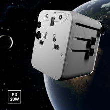 SBS universalus kelioninis adapteris 2xUSB-C 1xUSB-A - baltas
