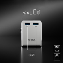 SBS universalus kelioninis adapteris - EU 2xUSB-A - baltas