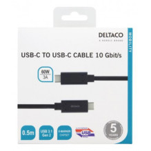 „Deltaco Mobility“ USB-C – USB-C 3.2 Gen 2 – laidas, 0,5 m, juodas
