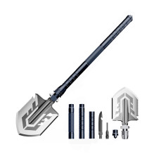 Wozinsky WSS-211 survival bushcraft shovel multifunctional knife breaker flint whistle harpoon 21 in 1 - gray