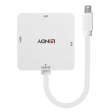 Adapter - LINDY Mini DisplayPort 1.2 to HDMI, VGA and DVI-D Active Adapter Converter, 3840x2160 30Hz, White
