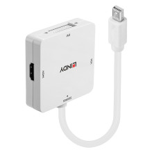 Adapter - LINDY Mini DisplayPort 1.2 to HDMI, VGA and DVI-D Active Adapter Converter, 3840x2160 30Hz, White