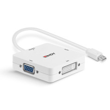 Adapteris - LINDY Mini DisplayPort 1.2 į HDMI, VGA ir DVI-D Aktyvus Adapteris Konverteris, 3840x2160 30Hz, Baltas