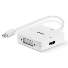 Adapter - LINDY Mini DisplayPort 1.2 to HDMI, VGA and DVI-D Active Adapter Converter, 3840x2160 30Hz, White