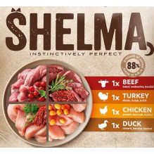 SHELMA – šlapias kačių ėdalas su vištiena, kalakutiena, jautiena ir antiena – 4 x 85 g