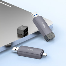 Atminties kortelių skaitytuvas Hoco HB45 USB-C / USB-A 2-in-1 USB3.0 pilkas Atminties kortelių skaitytuvas Hoco HB45 USB-C / USB-A 2-in-1 USB3.0 pilkas