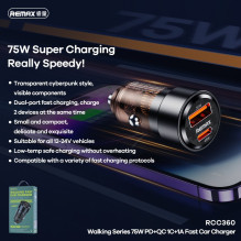 Car charger Remax RCC360 75W USB-C / USB-A black Car charger Remax RCC360 75W USB-C / USB-A black