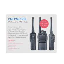 Profesionali nešiojama radijo stotis PNI PMR R15 0,5 W, ASQ, TOT, monitorius, programuojamas, 1200 mAh baterija, CTCSS-D Profesionali nešiojama radijo stotis PNI PMR R15 0,5 W, ASQ, TOT, monitorius, programuojamas, 1200 mAh baterija, CTCSS-D