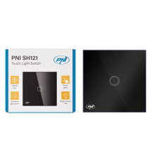 Simple switch with touch PNI SH121, made of glass, black, with LED indicator, 10A 200W Simple switch with touch PNI SH121, made of glass, black, with LED indicator, 10A 200W