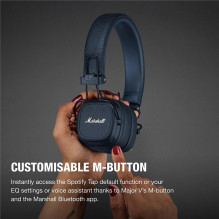 Marshall Major V On-Ear Bluetooth Wireless Headphones, Navy Blue