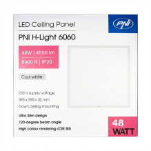 PNI H-Light 6060 LED panel, 48W, 600x600mm, 4800lm, 6400K, indoor, recessed, cool white PNI H-Light 6060 LED panel, 48W, 600x600mm, 4800lm, 6400K, indoor, recessed, cool white