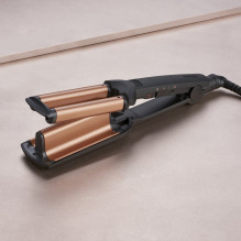 BaByliss Deep Waves plaukų garbanojimo žnyplės, šiltai juodos, oranžinės spalvos, 2,5 m