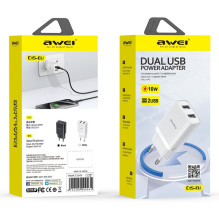Charger Awei C15T-EU 10W 2xUSB-A + USB-A to USB-C cable 1.0m white Charger Awei C15T-EU 10W 2xUSB-A + USB-A to USB-C cable 1.0m white