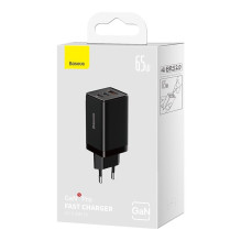 Charger Baseus GaN5 Pro 65W 2xUSB-C / USB-A + USB-C to USB-C cable black CCGP120201