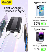 External battery Power Bank Awei P20K 5V / 2.4A 10000mAh black