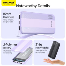 Išorinė baterija Power Bank Awei P20K 5V / 2.4A 10000mAh juoda Išorinė baterija Power Bank Awei P20K 5V / 2.4A 10000mAh juoda