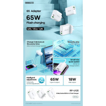 Charger Remax RP-U125 65W GaN USB-C / USB-A white Charger Remax RP-U125 65W GaN USB-C / USB-A white