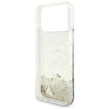 „Guess Liq. Glitter 4 Charms“ dėklas, skirtas „iPhone 17 Pro Max“ – auksinis