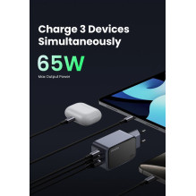 Įkroviklis Ugreen X553 GaN 65W 2xUSB-C / USB-A pilkas (35042)