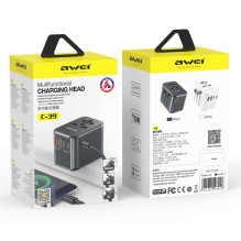 Universalus kelioninis įkroviklis Awei C-39 35W GaN 2xUSB-A / 3xUSB-C juodas Universalus kelioninis įkroviklis Awei C-39 35W GaN 2xUSB-A / 3xUSB-C juodas